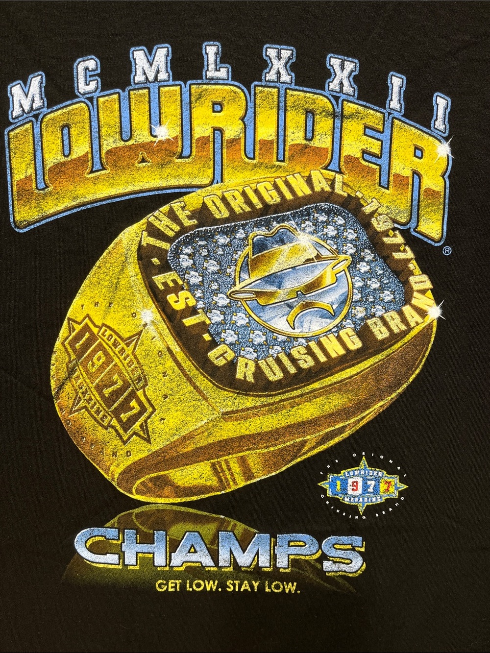 Original Lowrider Champs Ring Graphic T-Shirt Black XL NWOT 100% Cotton